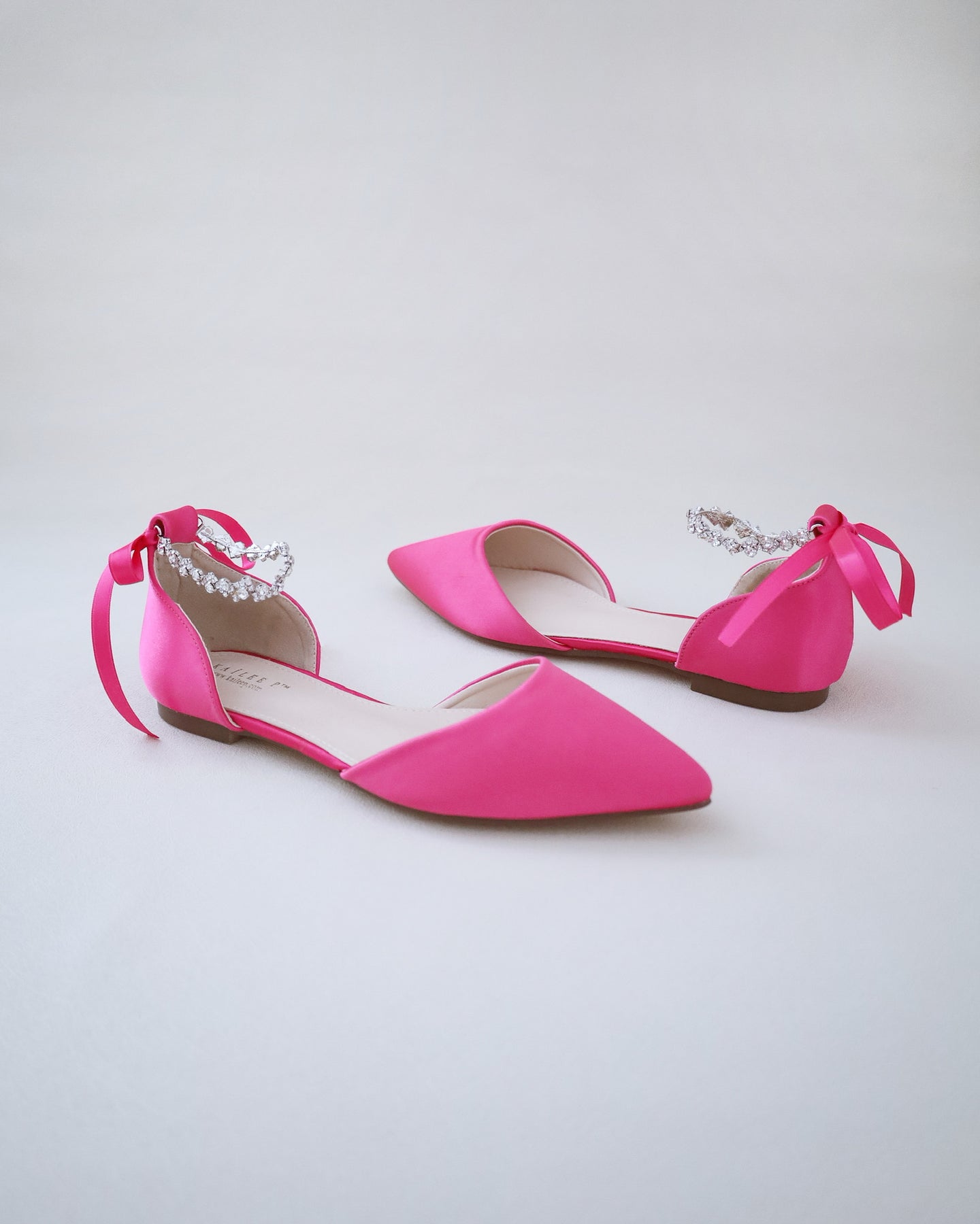 Satin Pointy Toe Evening Flats with Amaryllis Strap, Prom Party Shoes ...