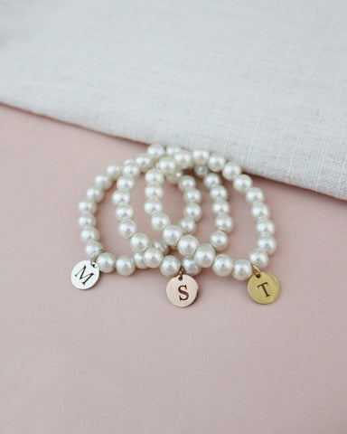 Gold Monogram Charm Bracelet with Pearl