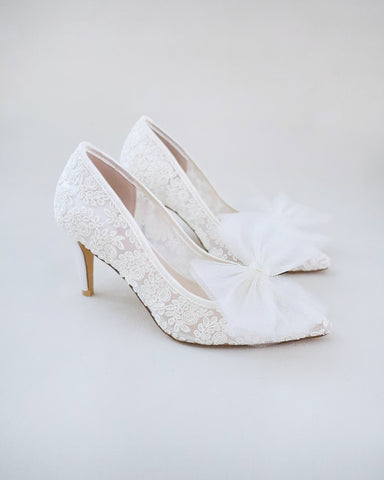 Amazon.com: White ivory lace pearls open toe wedding shoes bride prom party  women shoes size 5-10 : Handmade Products