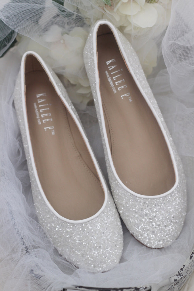 WHITE Rock Glitter Slip on Flats 