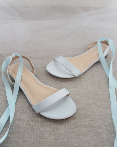 Light Blue Satin Flat Sandal With Mesh Mini RHINESTONES Bow, Bridesmaid  Shoes,women Sandals,kids Sandals,mommy and Me Shoes - Etsy