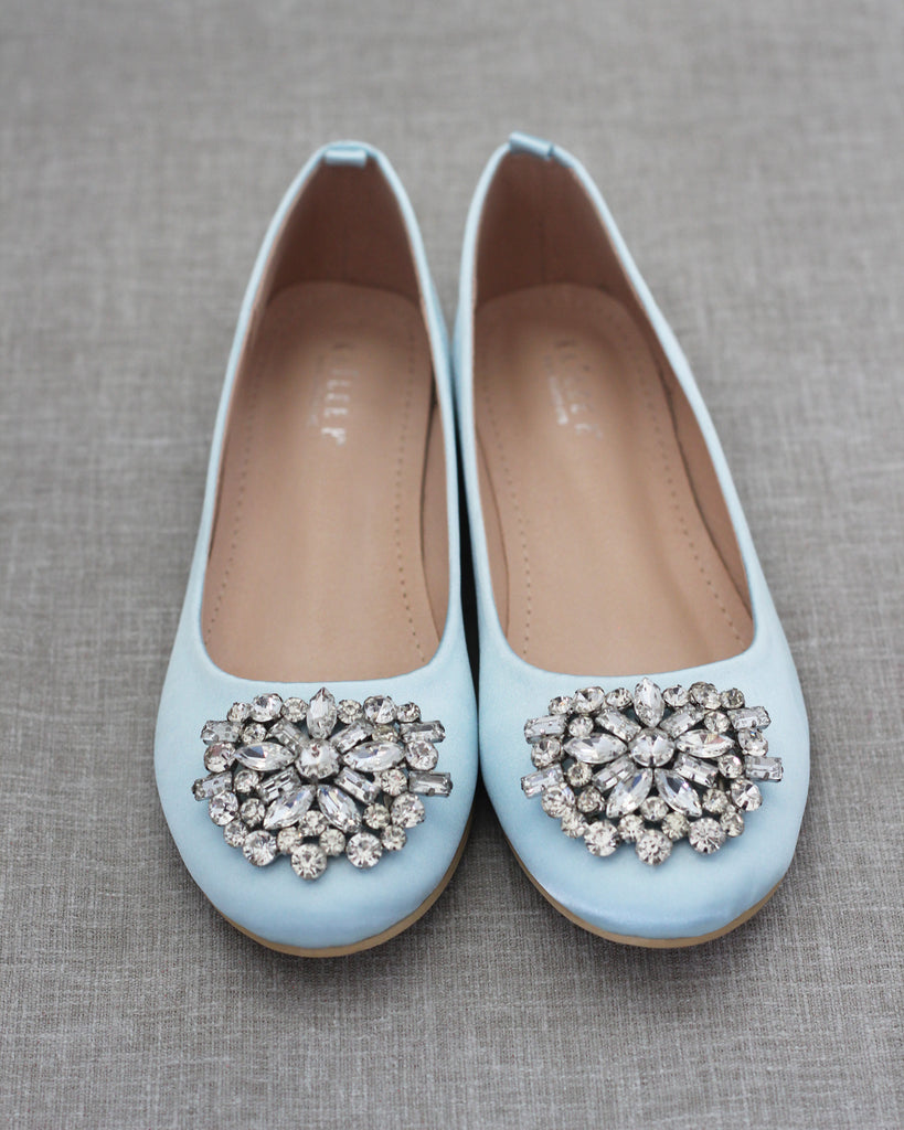 blue satin flat shoes