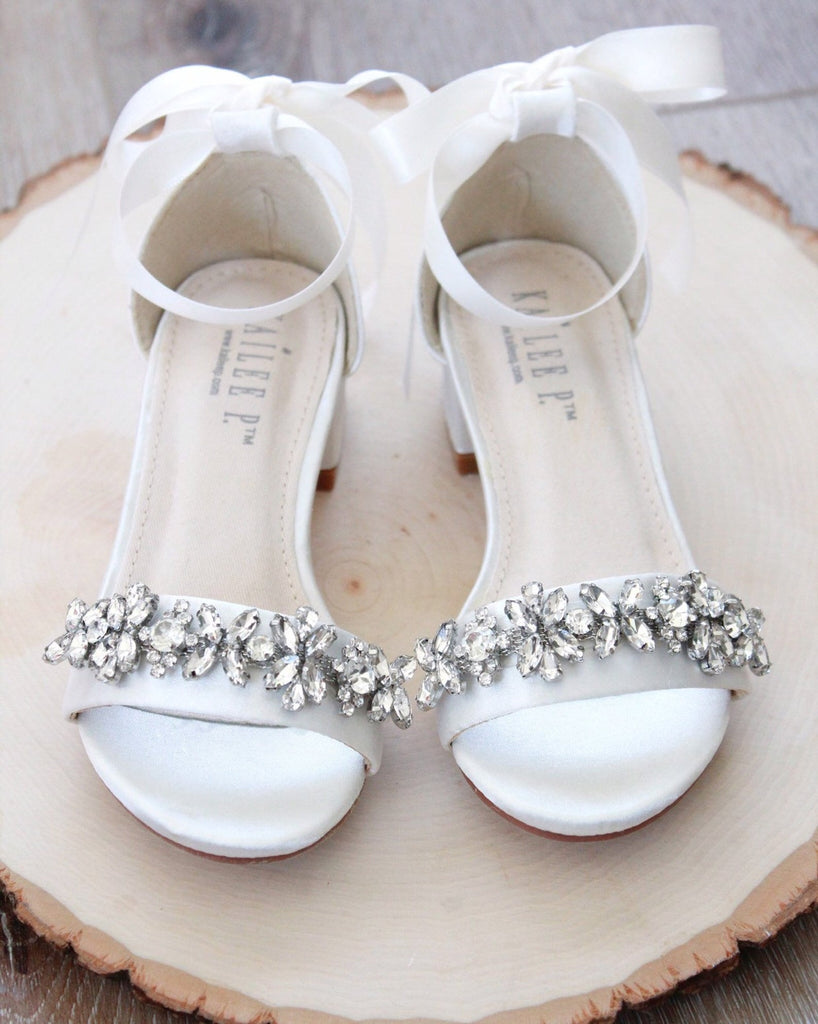 white satin block heel