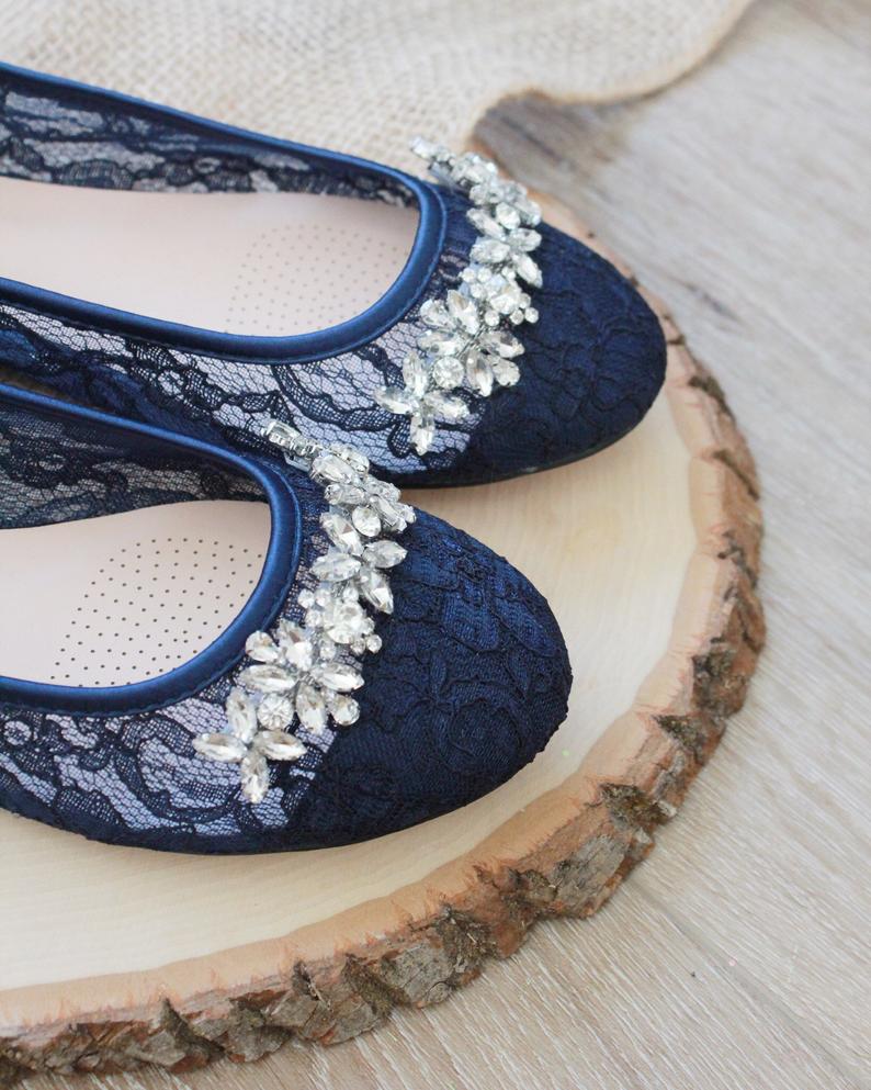 Women NAVY Lace wedding shoes and 