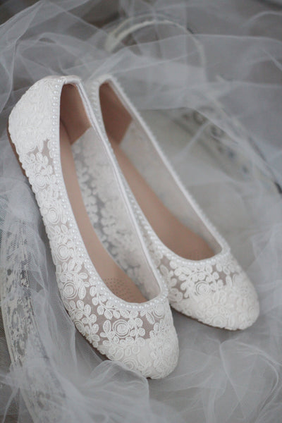 White Lace ballet flats - wedding shoes and bridesmaids shoes – Kailee ...