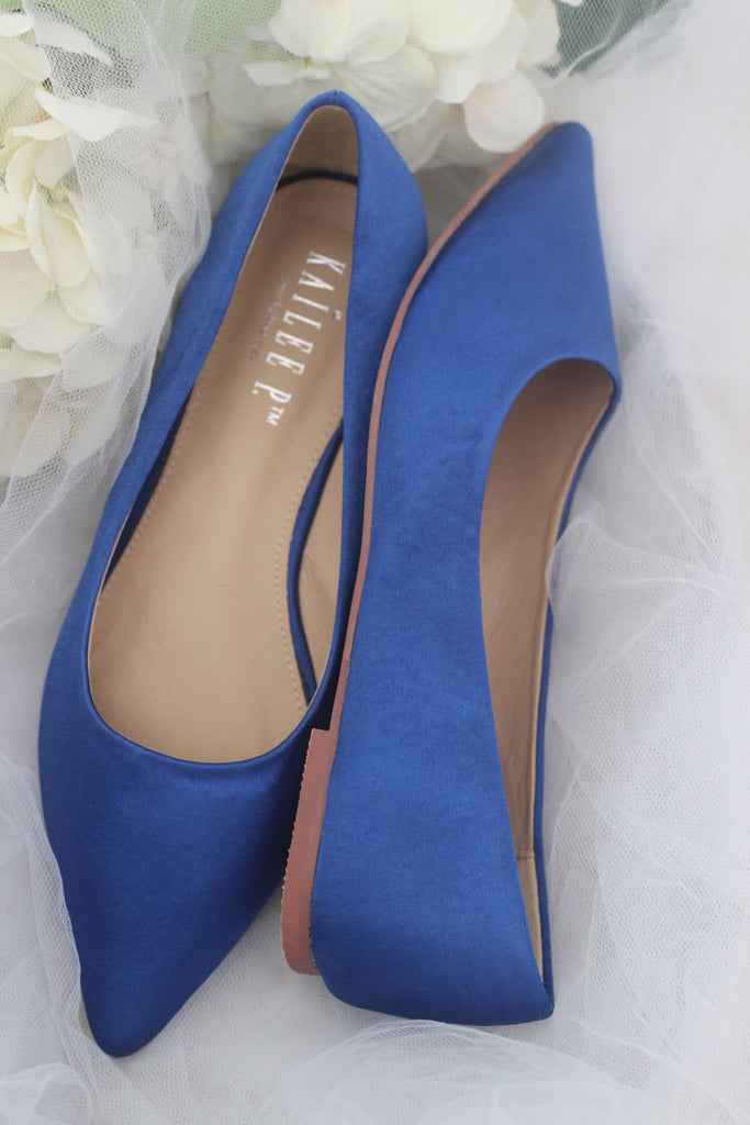 ROYAL BLUE Satin Pointy Toe Flats 