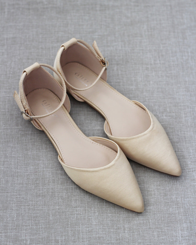 CHAMPAGNE Satin Pointy Toe Flats, Wedding Shoes, Bridesmaids Shoes ...