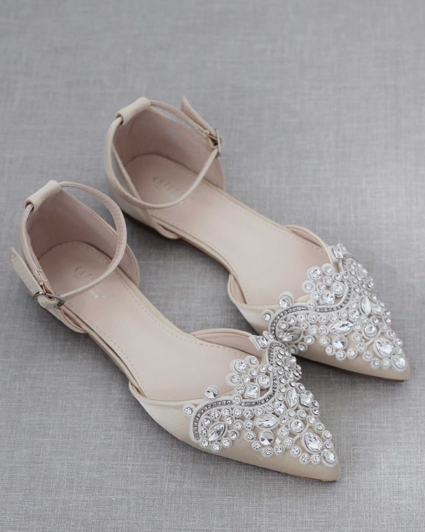 CHAMPAGNE Satin Wedding Flats, Women Wedding Shoes, Bridesmaids Shoes ...