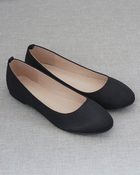 Black Satin Wedding Flats Women Wedding Shoes Evening Shoes Bridesmaids Shoes Kailee P Inc