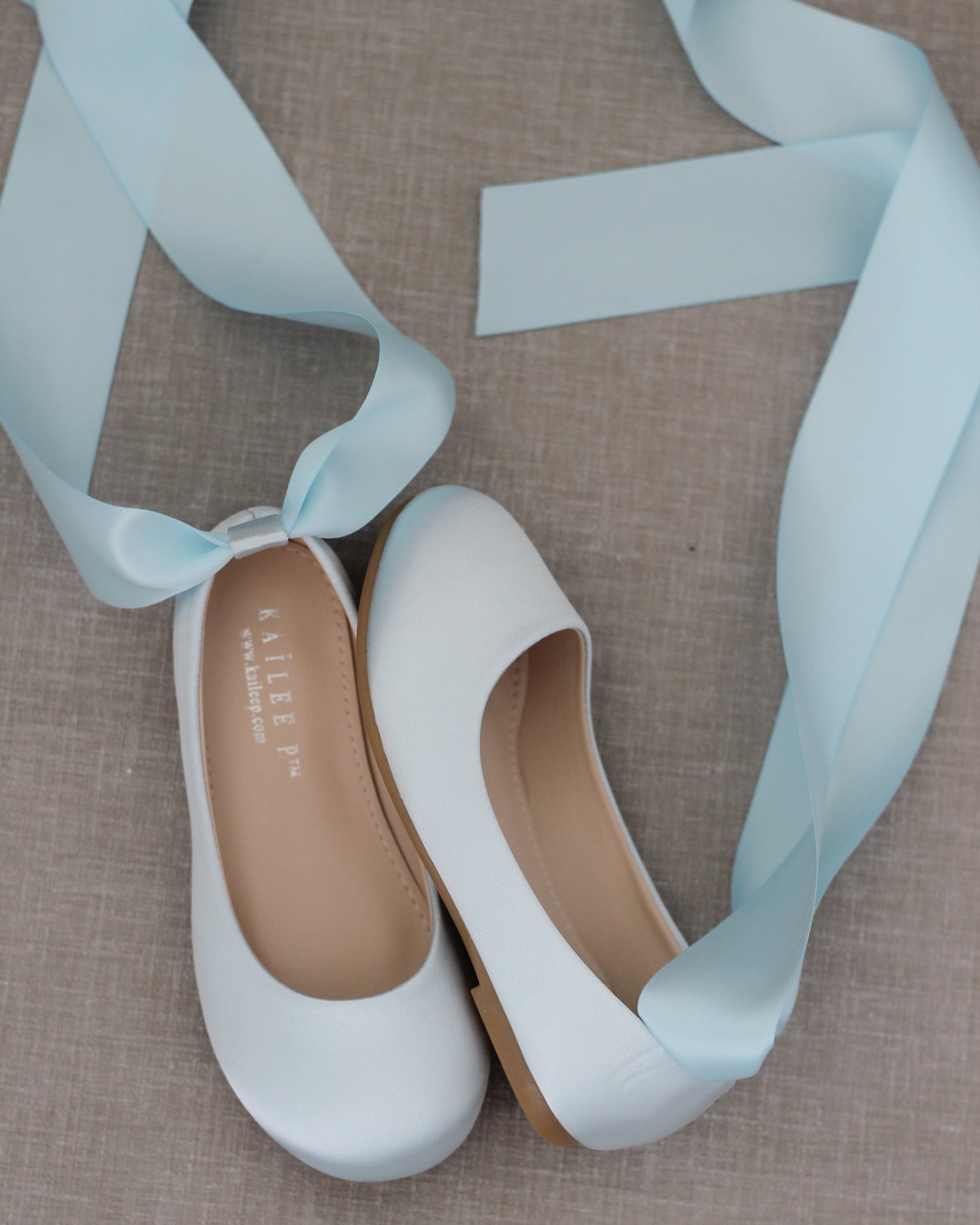 Light Blue Ankle Tie or Ballerina Lace Up Flats - Flower girls party shoes