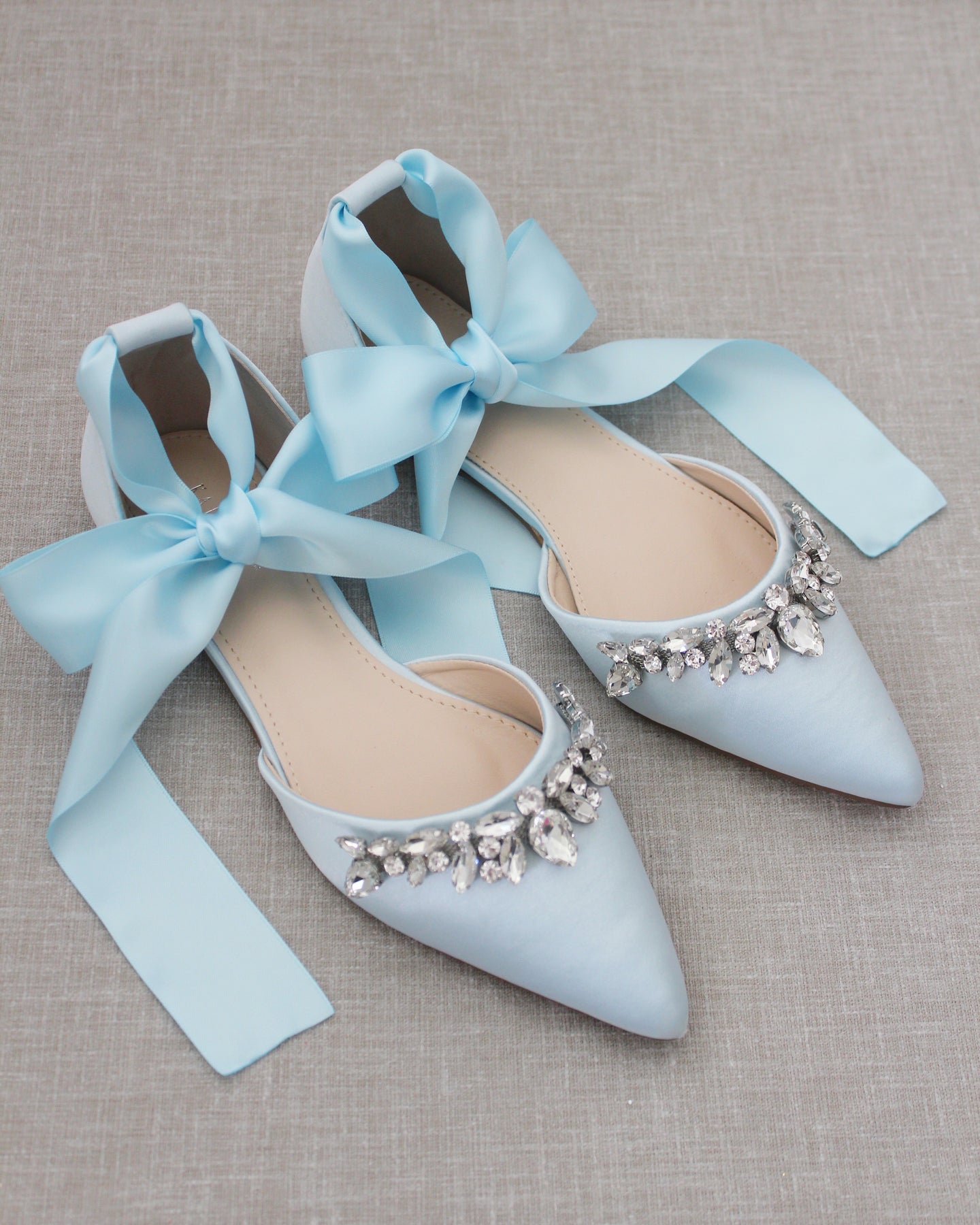 LIGHT BLUE Satin Wedding Flats, Women Wedding Shoes, Something Blue ...