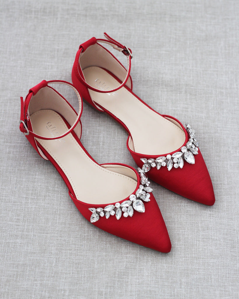 RED Satin Wedding Flats, Women Wedding Shoes, Bridesmaids Shoes ...