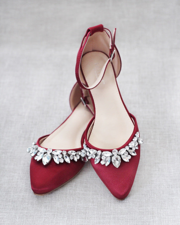 Burgundy Satin Wedding Flats, Women Wedding Shoes, Bridesmaids Shoes ...