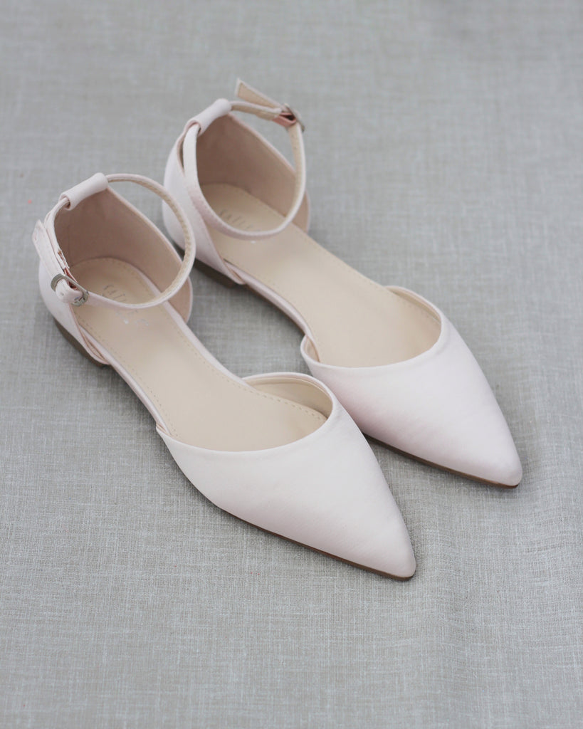 Blush Satin Wedding Flats, Women 