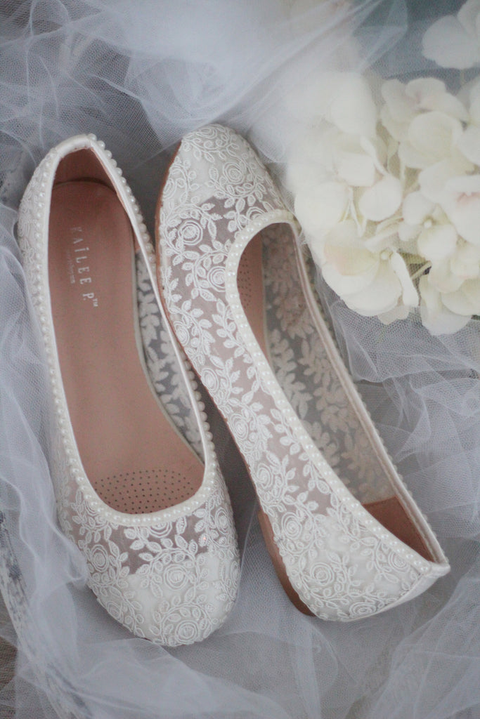 White Lace ballet flats - wedding shoes 