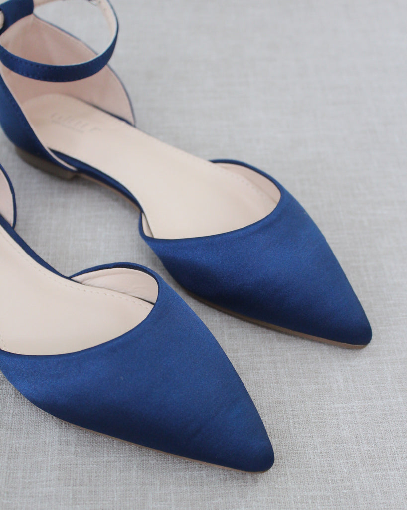 navy satin flats