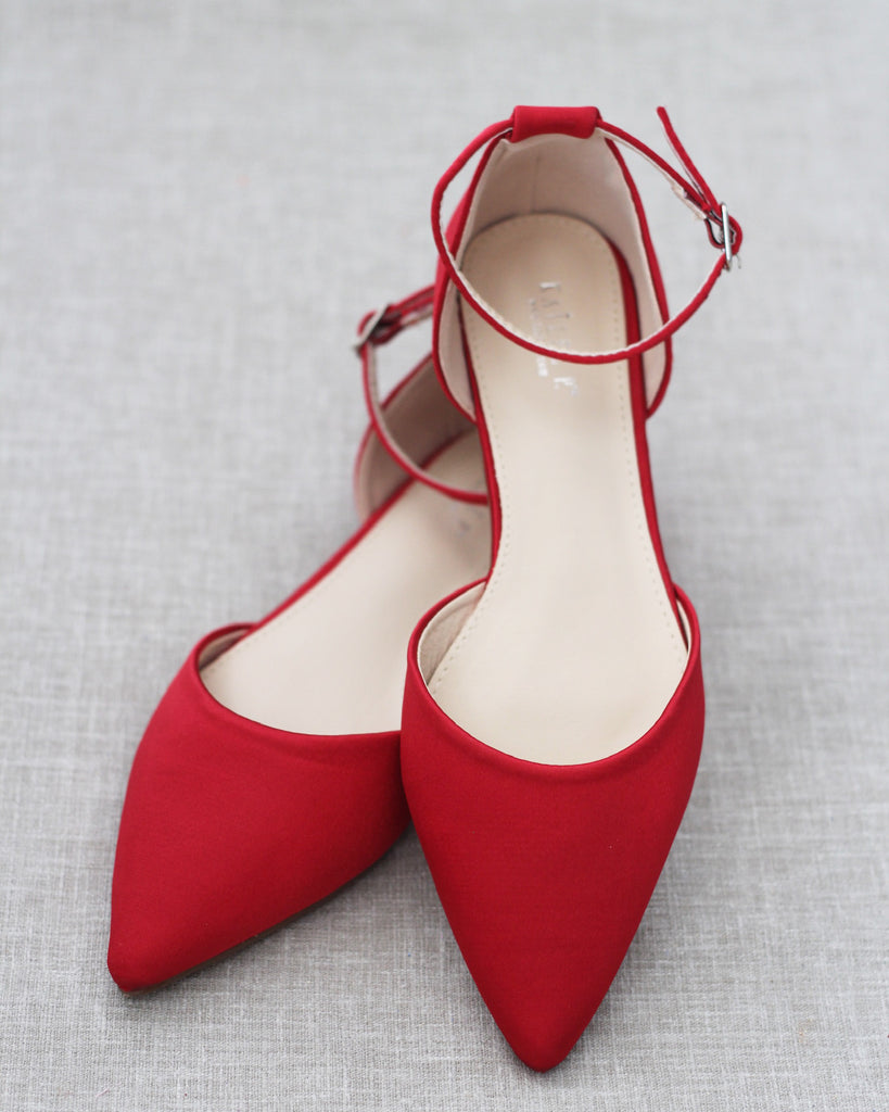 red pointed toe heels with ankle strap
