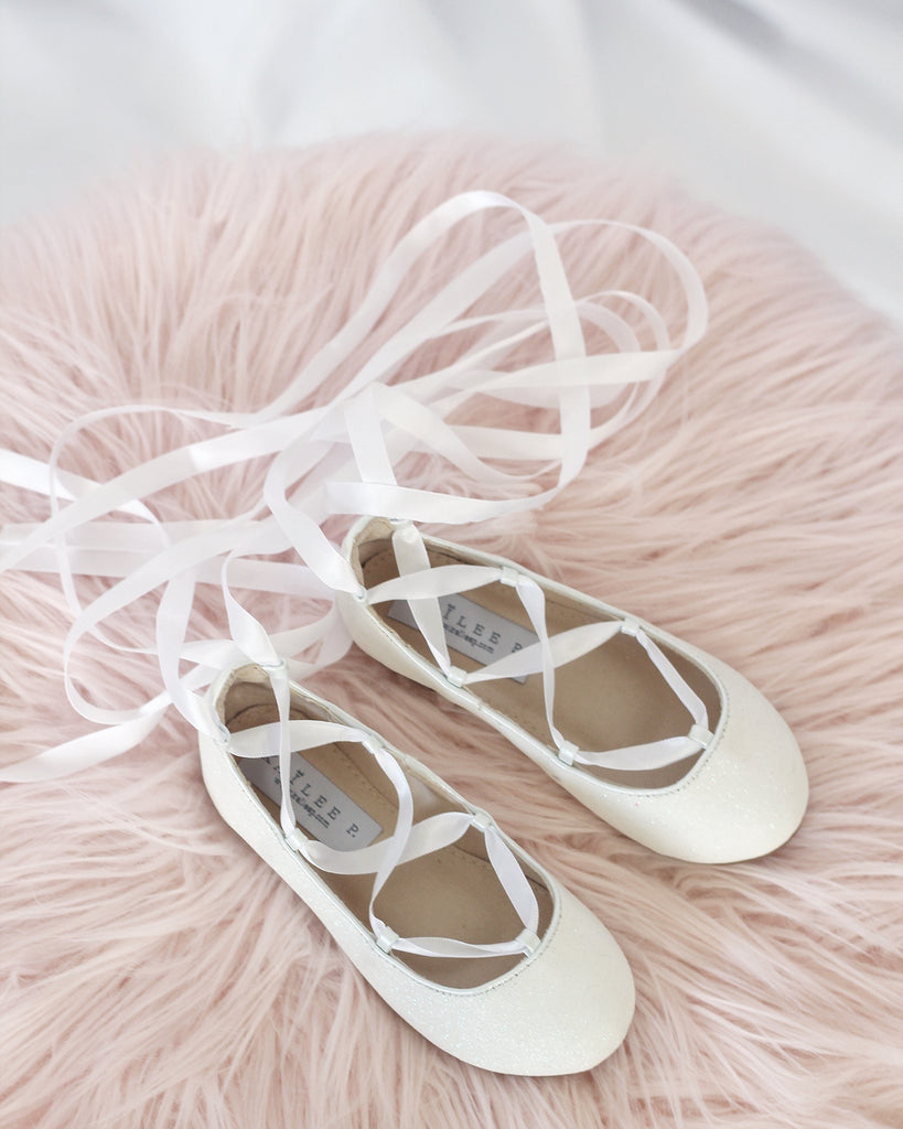 Infant & Toddler girl shoes - WHITE fine glitter ballerina flats with ...