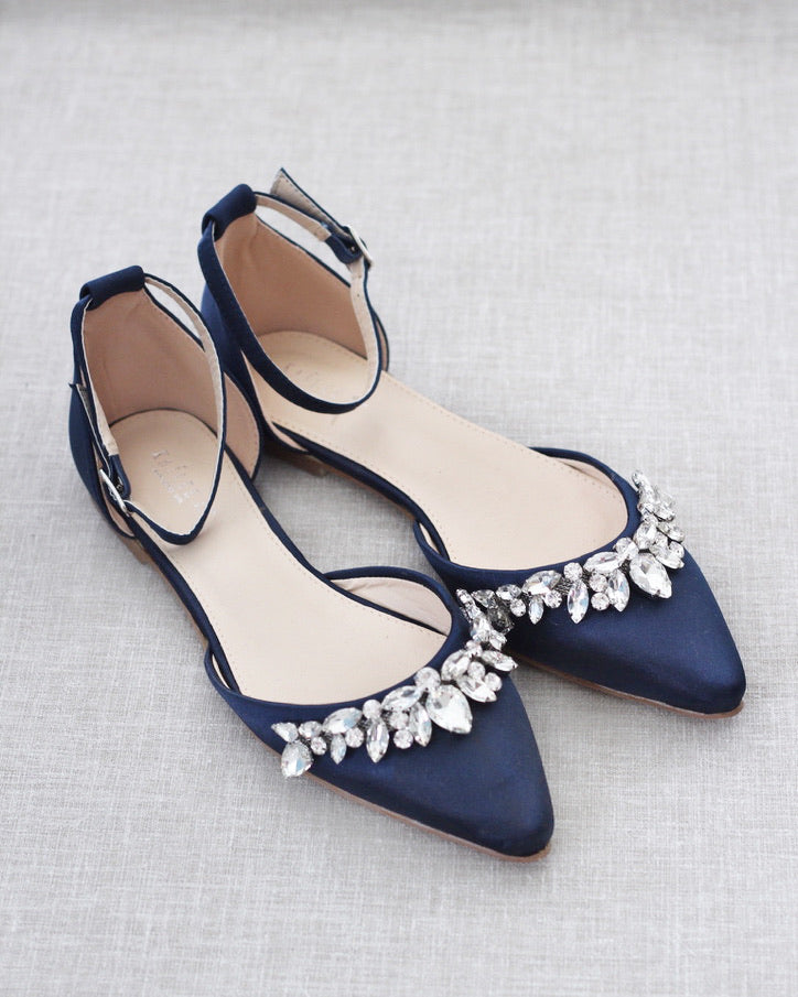 navy blue satin flats