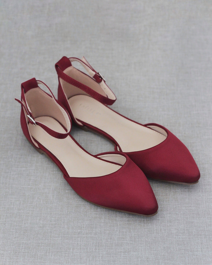 burgundy flats with ankle strap