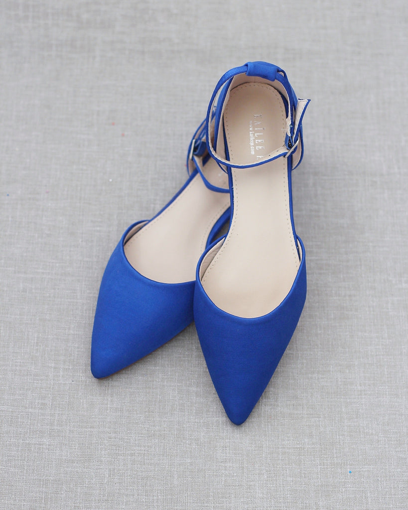 ROYAL BLUE Satin Pointy Toe Flats, Wedding Shoes, Bridesmaids Shoes ...