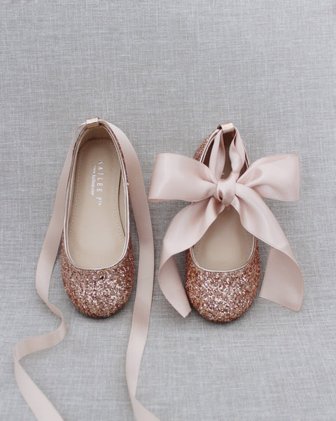 ROSE GOLD Rock Glitter Ballet Flats With Satin Ankle Strap – Kailee P. Inc.