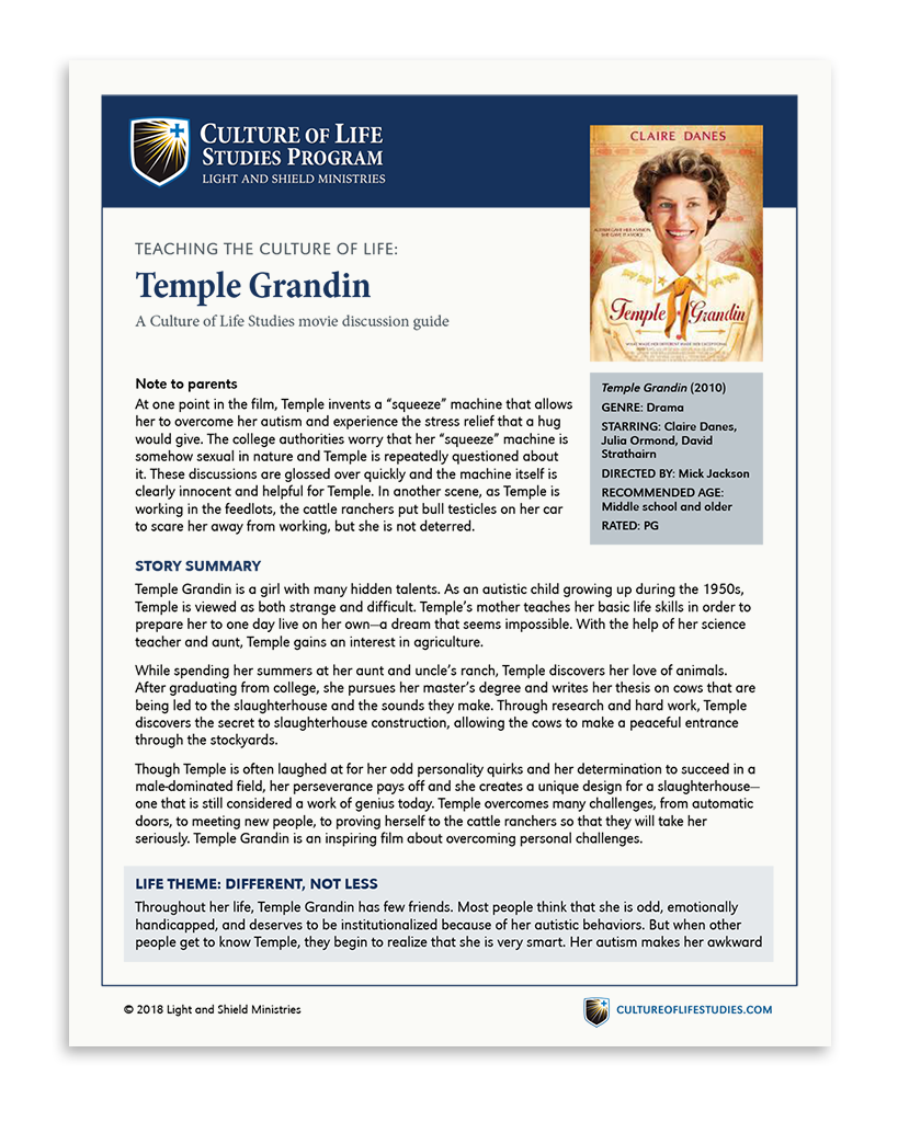 Movie Discussion Guide Temple Grandin 2010 Digital Download Culture Of Life Studies