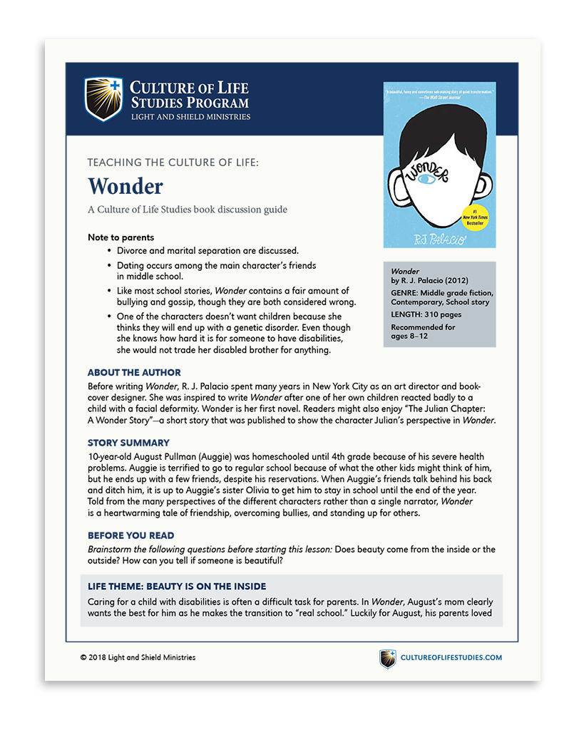 Book Discussion Guide Wonder By R J Palacio Digital Download Culture Of Life Studies