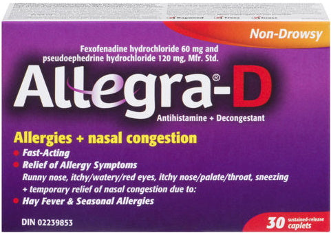 Allegra D 12 Hour Allergy Nasal Congestion Tablets - 2 Pack - 60 Caplets