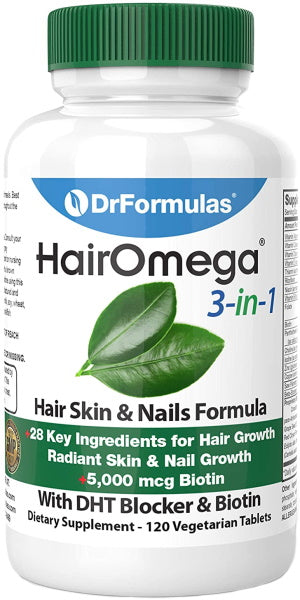 DrFormulas HairOmega 3-in-1 Hair Growth Vitamins with DHT Blocker & Biotin - 120 Pills