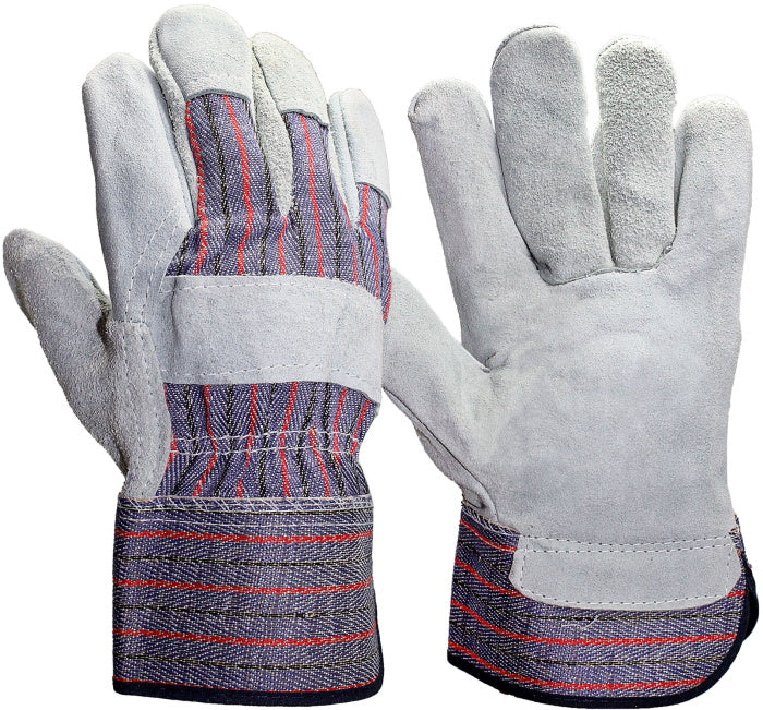 Hyper Tough Split Leather Palm Gloves with Safety Cuff - 2-Pairs