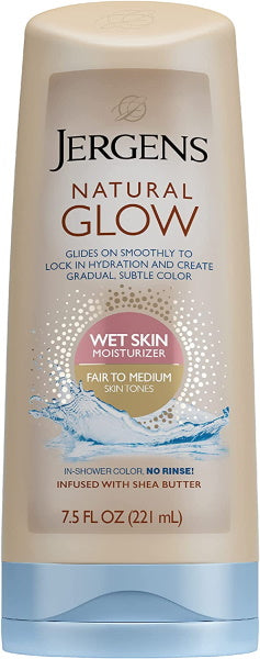 Jergens Natural Glow Wet Skin Moisturizer for Fair to Medium Skin Tones - 221 mL / 7.5 Fl Oz