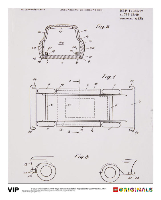 LEGO Originals: German Patent LEGO Toy Car 1963 - Limited Edition Print - 5006006