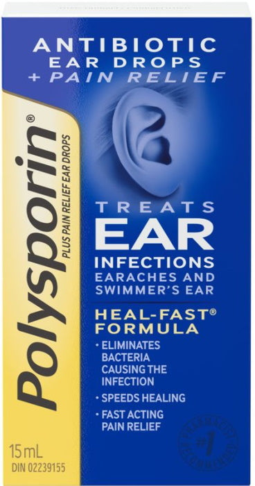 Polysporin Plus Pain Relief Antibiotic Ear Drops - 15mL