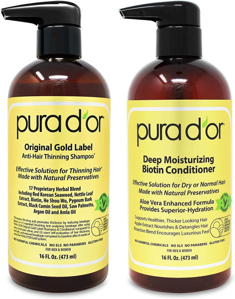 Pura D'or Biotin Original Gold Label Anti-Thinning Shampoo & Conditioner Set - 473mL / 16 fl oz