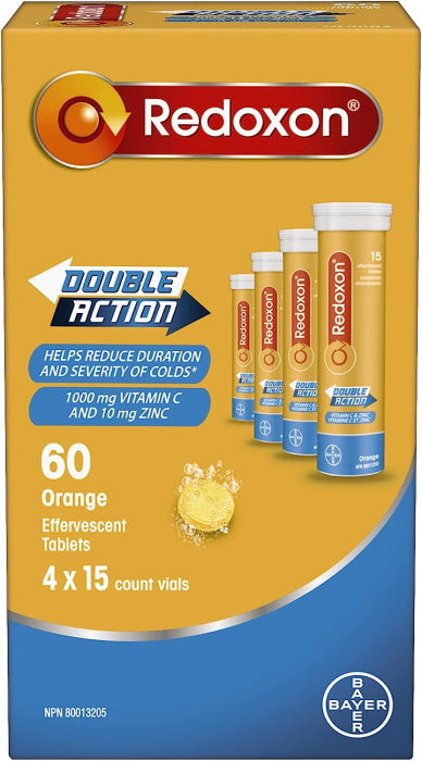 Redoxon Double Action Effervescent Tablets - Vitamin C 1000mg and Zinc 10mg - 4 x 15 Count