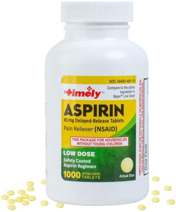 Timely Low Dose Aspirin 81mg - 1000 Tablet