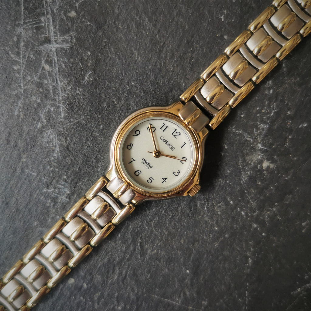 Vintage Women's Carriage Brushed Chrome And Gold Plated Quartz Watch ...