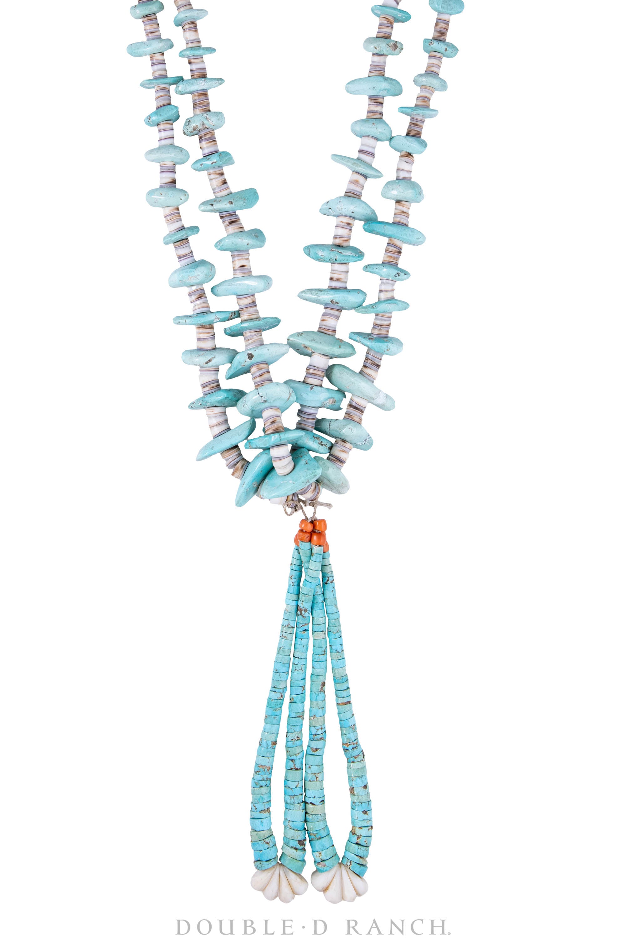 Necklace, Natural Stone, Orange Spiny Oyster & Turquoise Heishi, Doubl