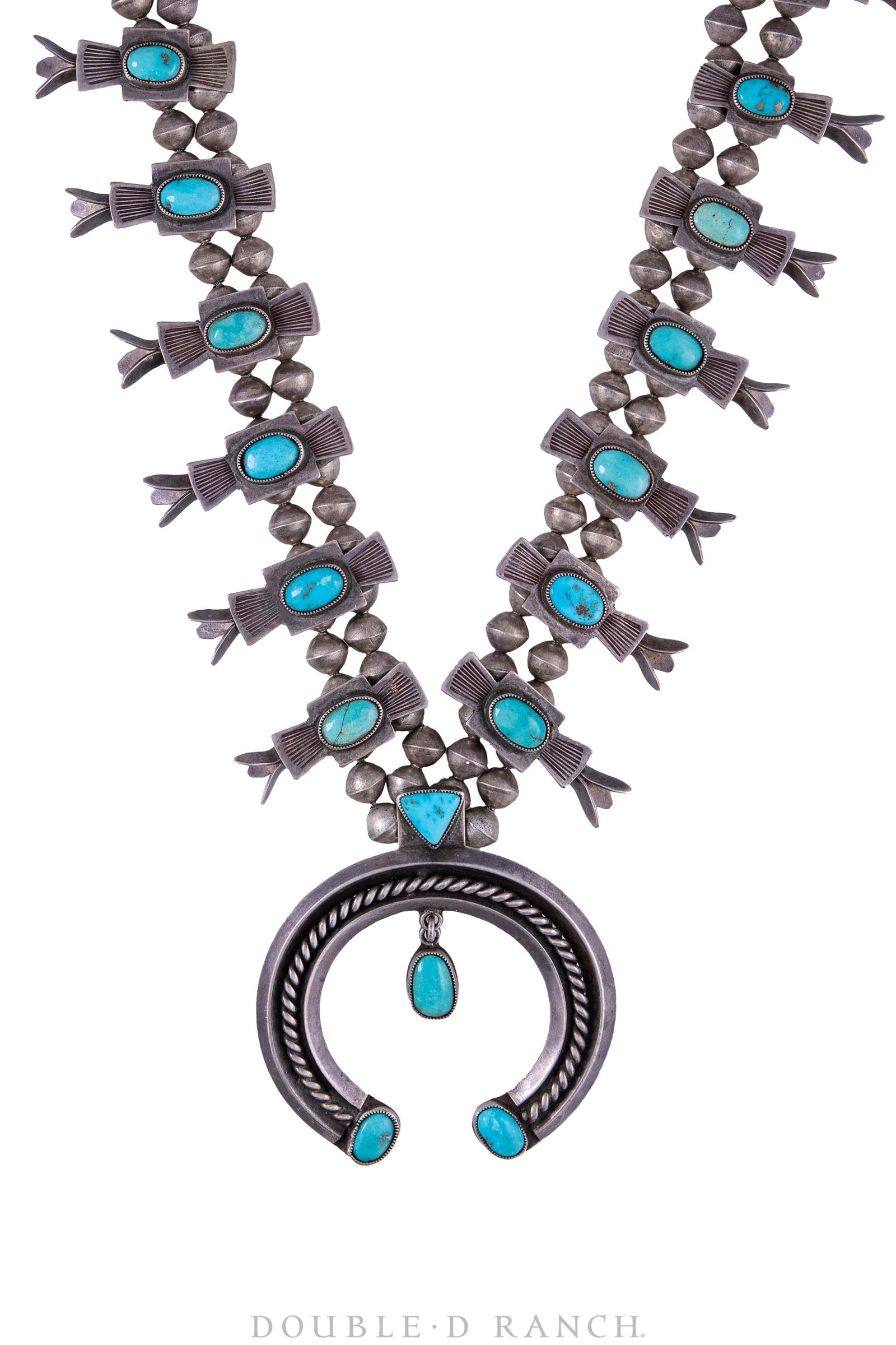 Vintage Native American Squash Blossom Necklace Sterling Silver Turquoise  Signed LK Lucian Koinva Hopi 198.3g