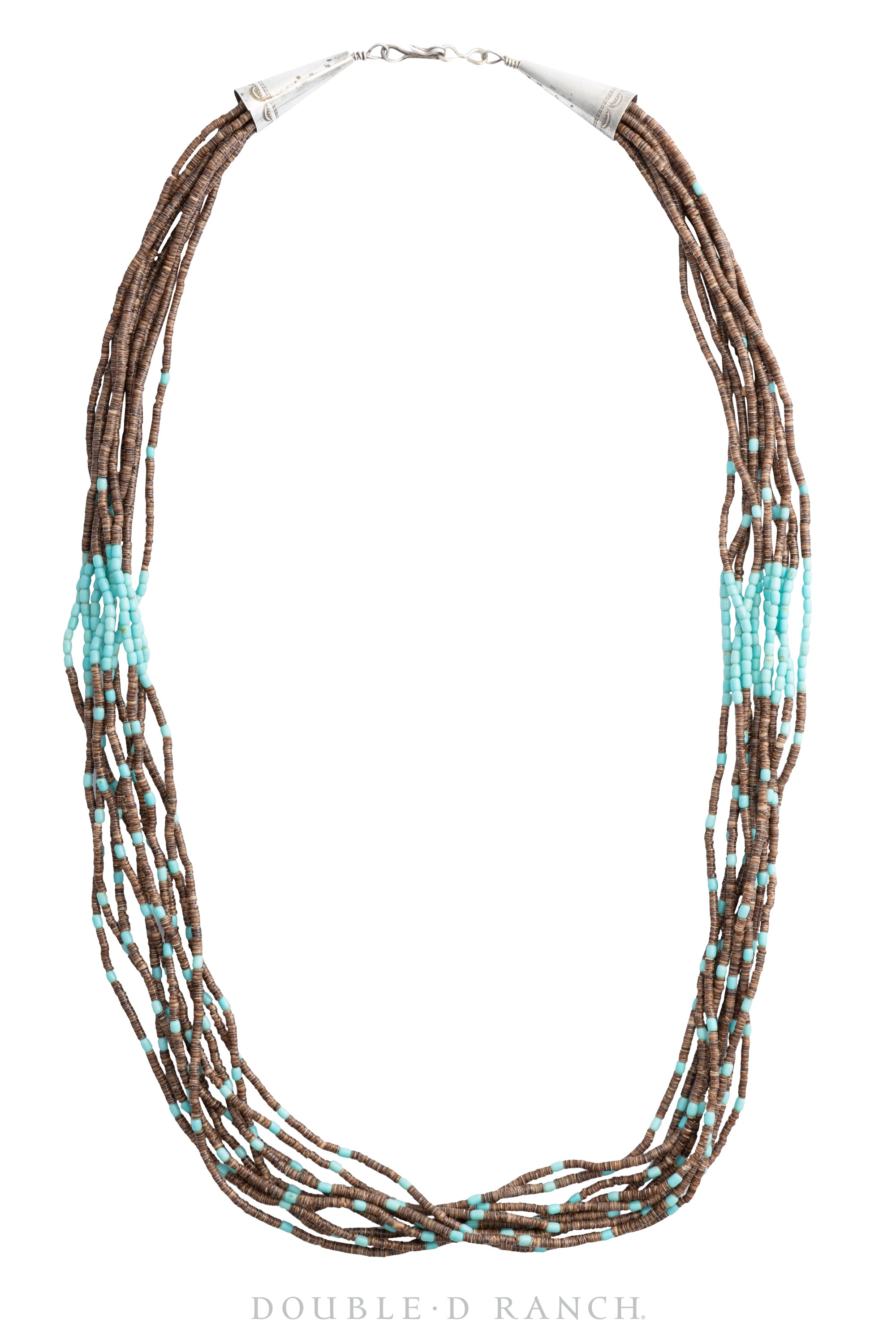 Necklace, Natural Stone, Clam Heishi with Turquoise Tabs, 10 Strands