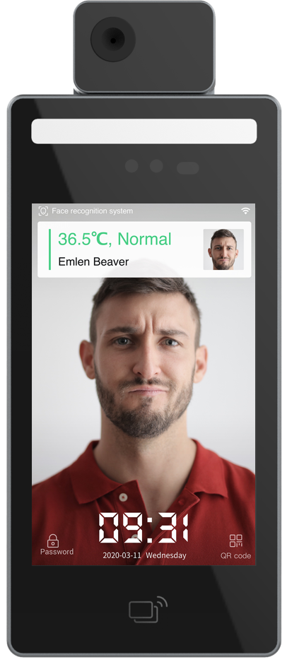 BundyPlus Uface 8H Temp state-of-the-art face recognition, body temperature reading and contactless employee time clock terminal