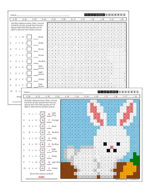 multiplication worksheets grade 3 - rabbit mystery picture