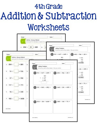 4th Grade Addition and Subtraction Worksheets - Printables & Worksheets