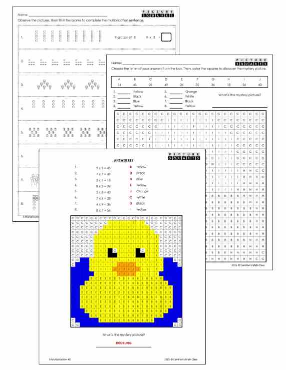 multiplication worksheets grade 3 - duck mystery picture