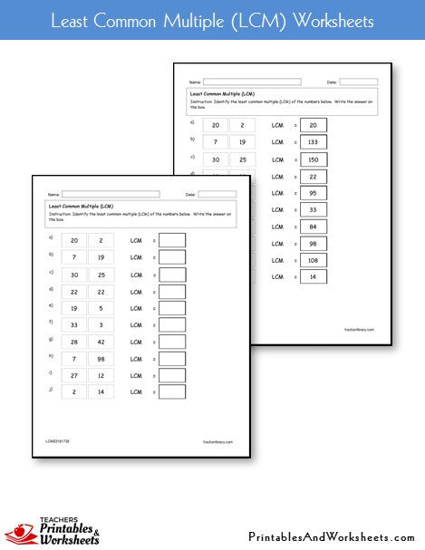 least common multiple lcm worksheets printables worksheets