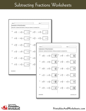 subtracting fractions worksheets printables worksheets