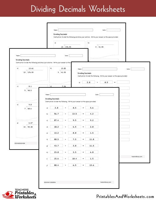 Dividing Decimals Pick & Print Worksheets - Printables & Worksheets