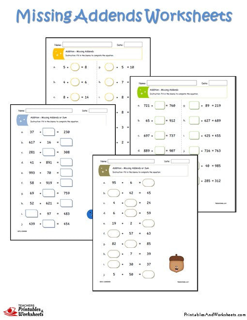 Missing Addends Worksheets - Printables & Worksheets