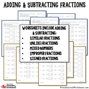 adding and subtracting fractions worksheets bundle printables worksheets